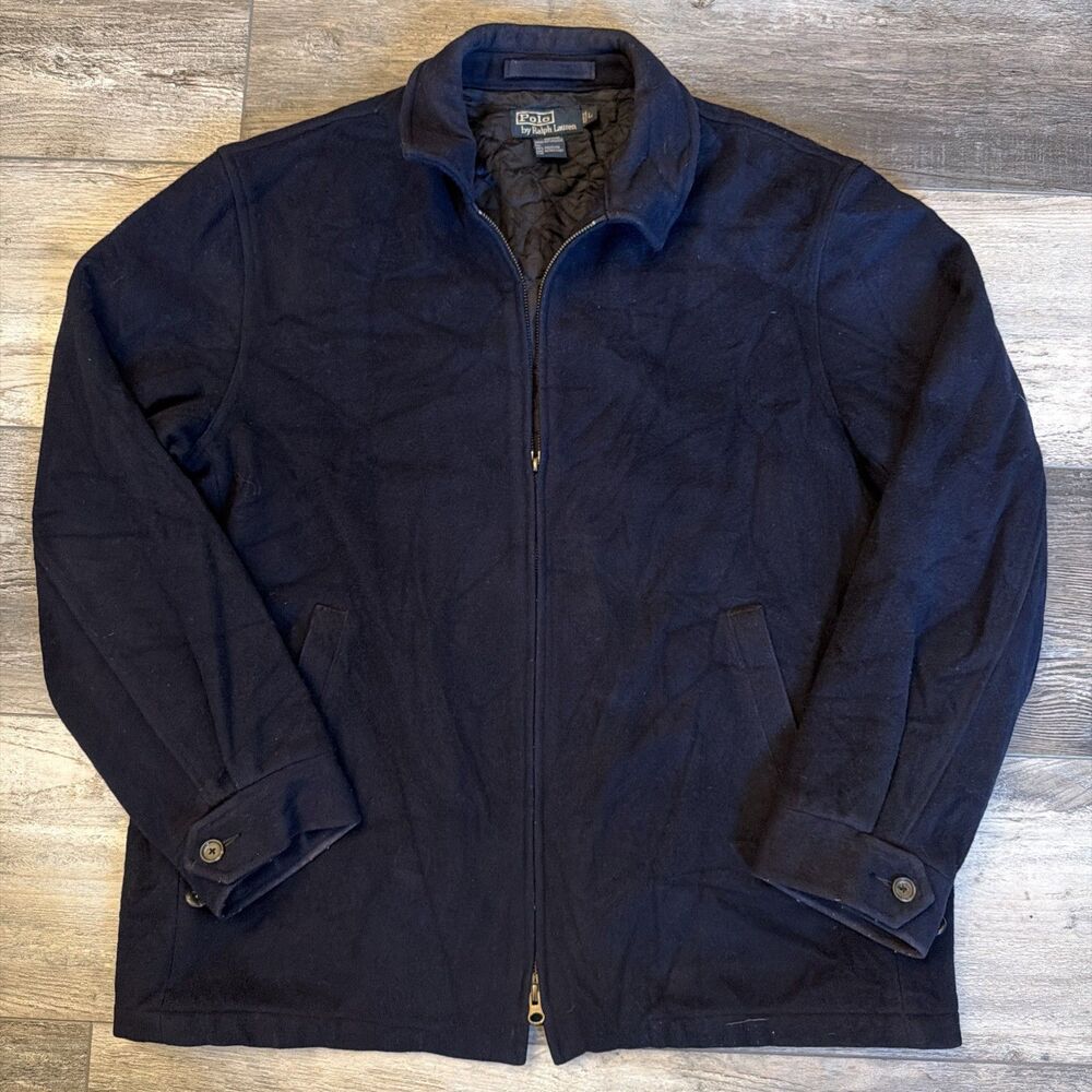 Vintage Polo Ralph Lauren Wool Harrington Quilted Blue Jacket Mens Large 90s